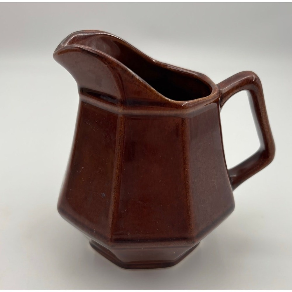 Ceramic Brown Creamer‎ Pitcher Hexagonal 3.5"